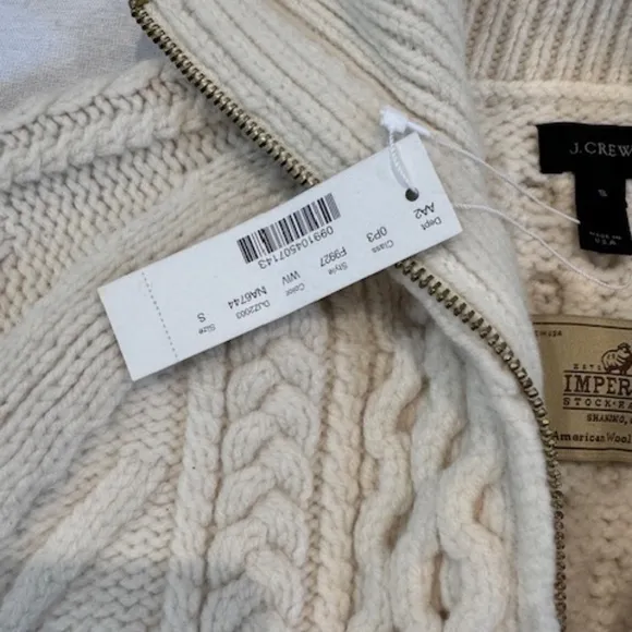 J CREW Imperial Wool Ivory Full-Zip Cardigan Size Small NWT​​​​​​​​​​