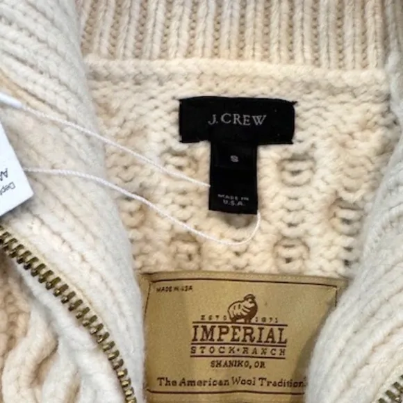 J CREW Imperial Wool Ivory Full-Zip Cardigan Size Small NWT​​​​​​​​​​