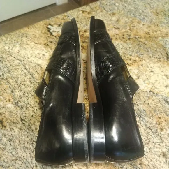 J&amp;M Johnson Murphy Black Leather Woven Silver Buckle Men’s Shoes Size 12 M