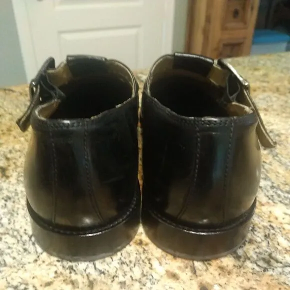 J&amp;M Johnson Murphy Black Leather Woven Silver Buckle Men’s Shoes Size 12 M