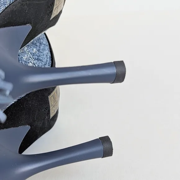 Jeffrey Campbell Yee Haw Heels Blue Acid Wash Denim Studs Rhinestones - sz 8½
