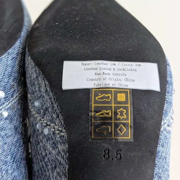 Jeffrey Campbell Yee Haw Heels Blue Acid Wash Denim Studs Rhinestones - sz 8½