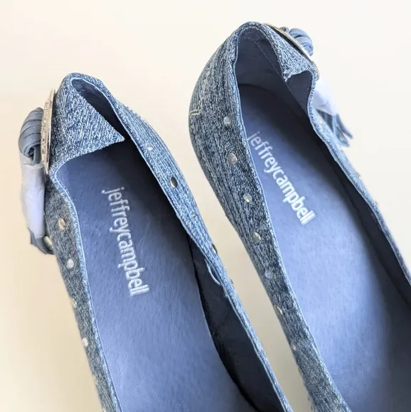 Jeffrey Campbell Yee Haw Heels Blue Acid Wash Denim Studs Rhinestones - sz 8½