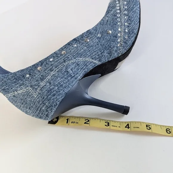 Jeffrey Campbell Yee Haw Heels Blue Acid Wash Denim Studs Rhinestones - sz 8½