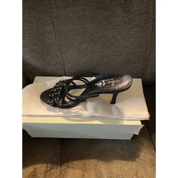 Jen &amp; Kim Blissful Black Silk Slide W/Rhinestones 7 1/2‎ Women’s Shoe new
