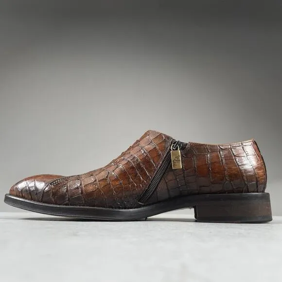 Jo Ghost Men’s EU 41 US 8 Brown Croc Embossed Monk Strap Zipper Dress Shoes EUC