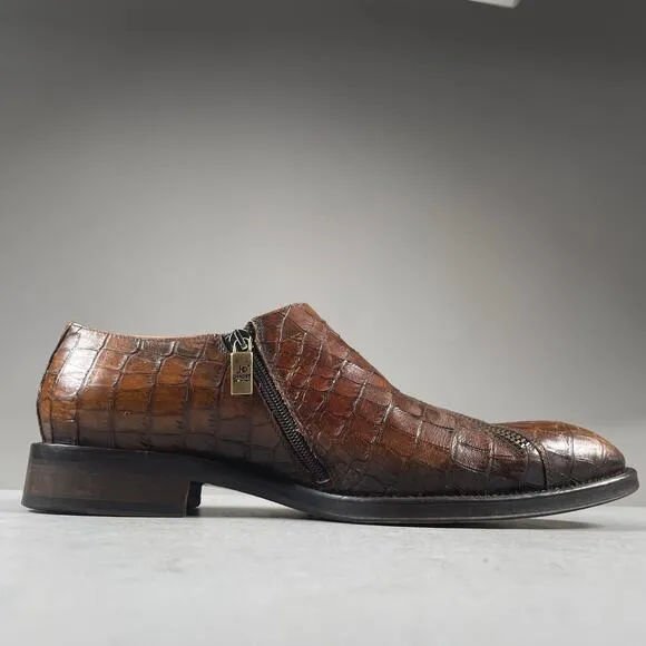 Jo Ghost Men’s EU 41 US 8 Brown Croc Embossed Monk Strap Zipper Dress Shoes EUC