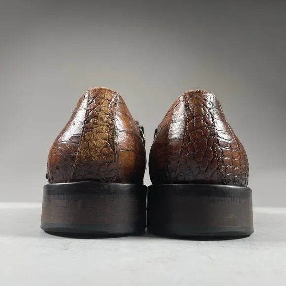 Jo Ghost Men’s EU 41 US 8 Brown Croc Embossed Monk Strap Zipper Dress Shoes EUC