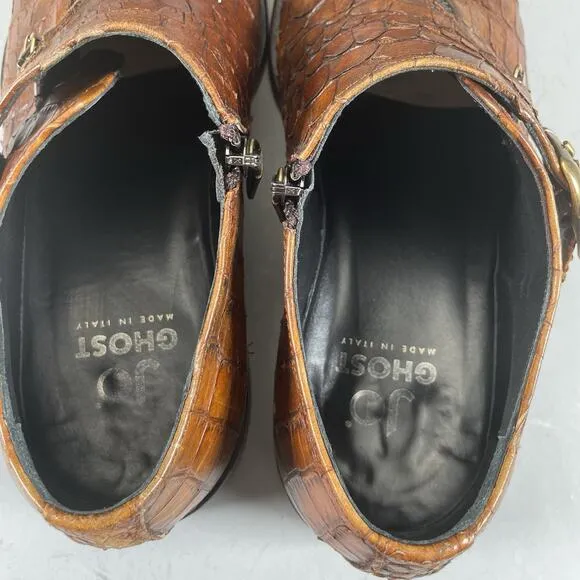 Jo Ghost Men’s EU 41 US 8 Brown Croc Embossed Monk Strap Zipper Dress Shoes EUC