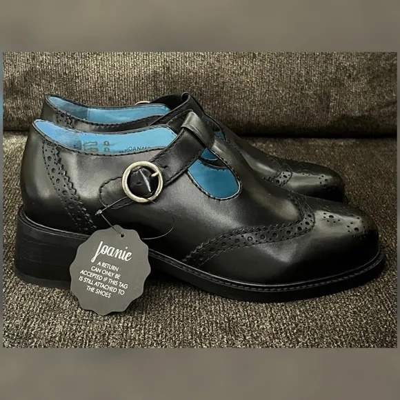 Joanie Women’s Grenoble Leather T-Bar Brogues Shoes Black Color Size-9