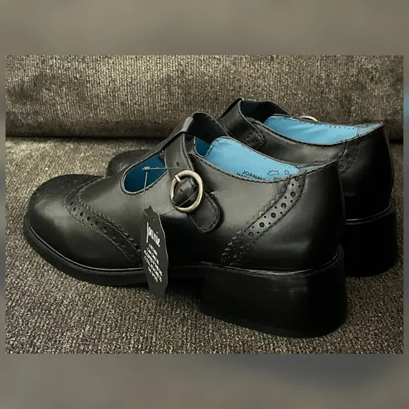 Joanie Women’s Grenoble Leather T-Bar Brogues Shoes Black Color Size-9