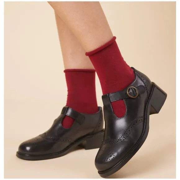 Joanie Women’s Grenoble Leather T-Bar Brogues Shoes Black Color Size-9