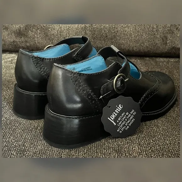 Joanie Women’s Grenoble Leather T-Bar Brogues Shoes Black Color Size-9