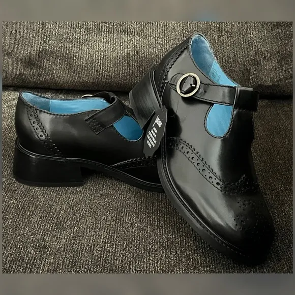 Joanie Women’s Grenoble Leather T-Bar Brogues Shoes Black Color Size-9