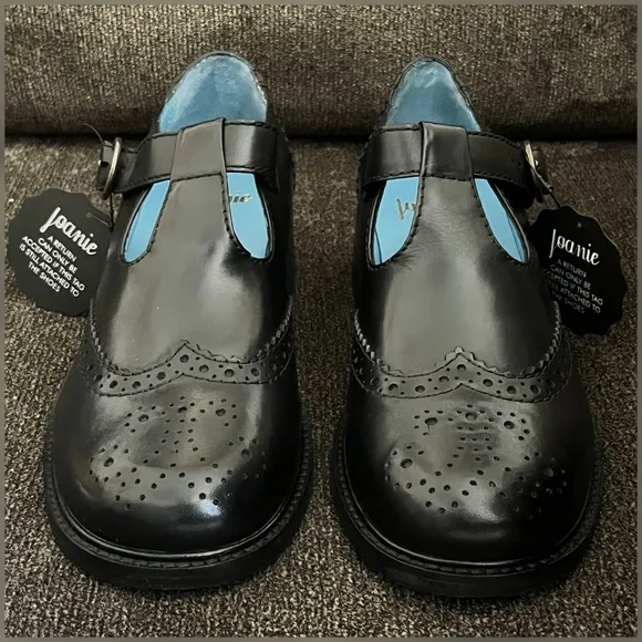 Joanie Women’s Grenoble Leather T-Bar Brogues Shoes Black Color Size-9