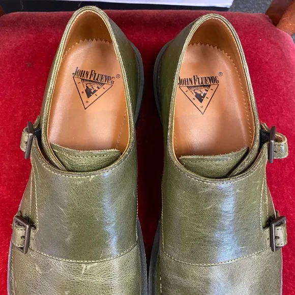 John Fluevog Green Collingtree Classic Double Monk Straps Shoes
