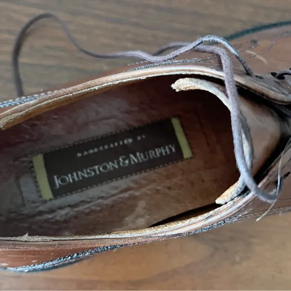 Johnston &amp; Murphy Men’s Brown Leather Oxfords Shoes Size 9 1/2M Made in‎ Italy