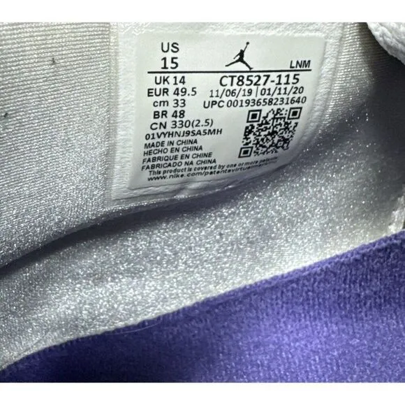Jordan 4 Retro Purple Metallic White Leather ct8527-115 Shoes Men’s Size 15