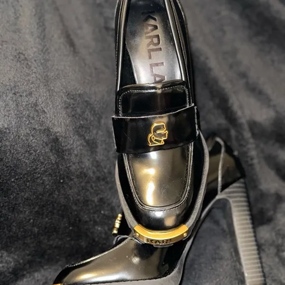 Karl Lagerfeld Black and Gold Heels with Luxe Metallic Accents