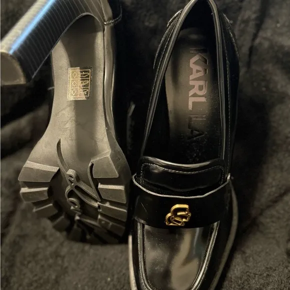 Karl Lagerfeld Black and Gold Heels with Luxe Metallic Accents