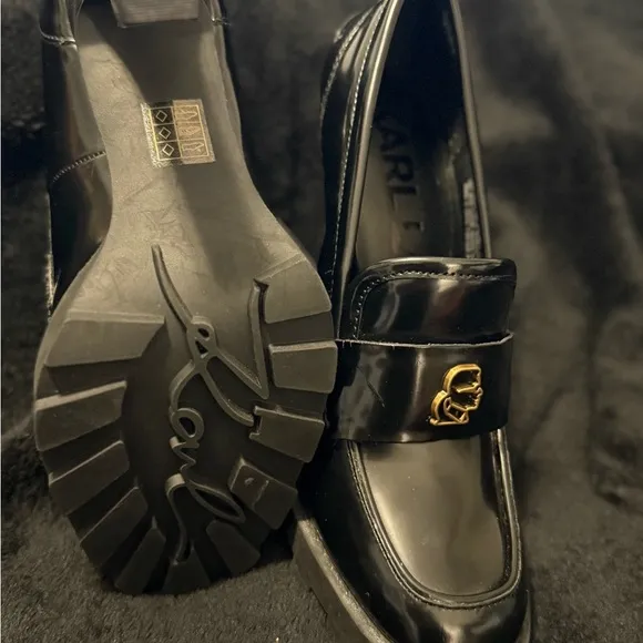 Karl Lagerfeld Black and Gold Heels with Luxe Metallic Accents