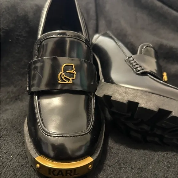 Karl Lagerfeld Black and Gold Heels with Luxe Metallic Accents