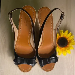 Kate Spade Black Leather Wedges