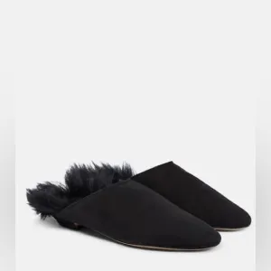 KHAITE Otto shearling-trimmed suede mules | black size 9.5