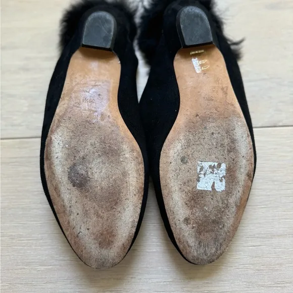 KHAITE Otto shearling-trimmed suede mules | black size 9.5