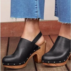 KORK-EASE Darby Clog Leather Slingback BlackWedge Sz 10M