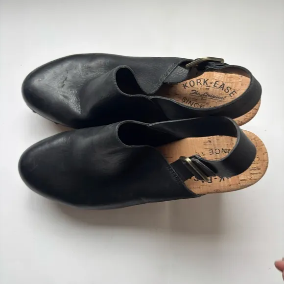 KORK-EASE Darby Clog Leather Slingback BlackWedge Sz 10M