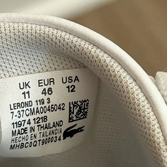 Lacoste Men’s Lerond Tennis Shoes White Size 12