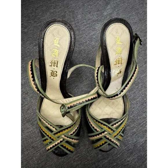 L.A.M.B by Gwen Stefani Heels Ankle Strap Leather Multi Color Shoes Women’s 8M