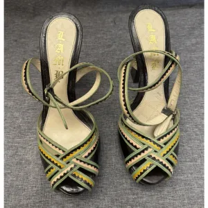 L.A.M.B by Gwen Stefani Heels Ankle Strap Leather Multi Color Shoes Women’s 8M