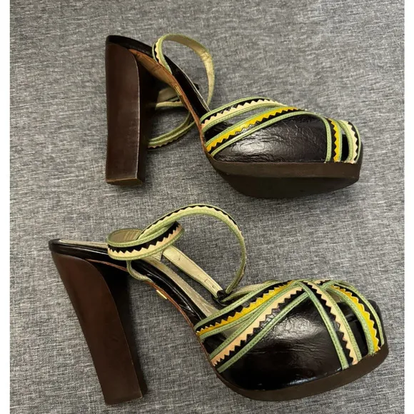 L.A.M.B by Gwen Stefani Heels Ankle Strap Leather Multi Color Shoes Women’s 8M