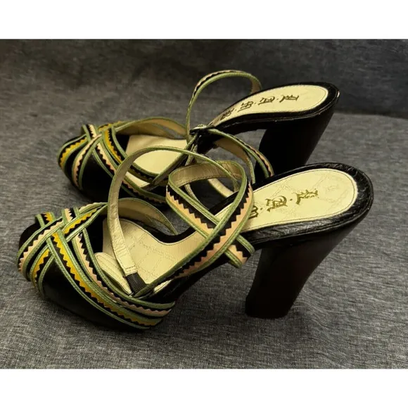 L.A.M.B by Gwen Stefani Heels Ankle Strap Leather Multi Color Shoes Women’s 8M
