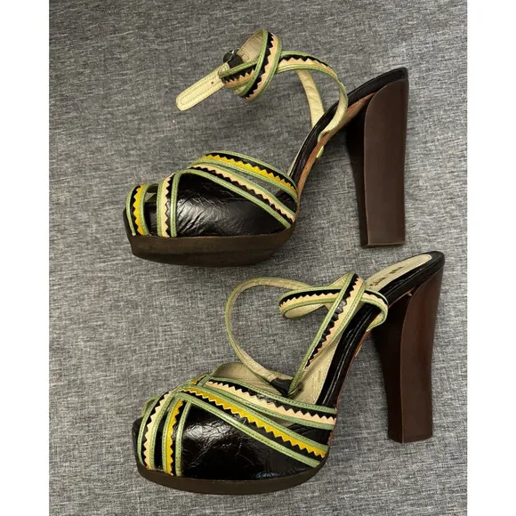 L.A.M.B by Gwen Stefani Heels Ankle Strap Leather Multi Color Shoes Women’s 8M