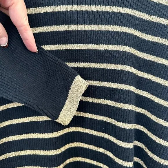 Lauren Ralph Lauren Black Gold Stripe Turtleneck Sweater Women L Cotton Classic
