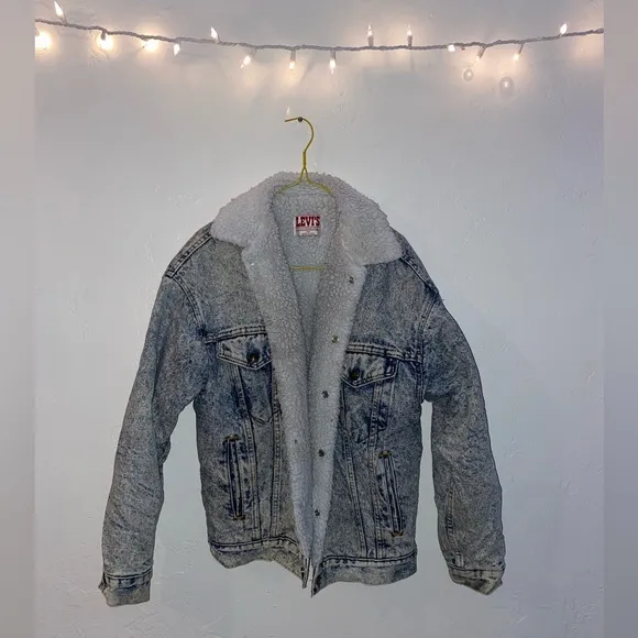 Levi’s San Francisco Sherpa Lined Acid Wash Vintage Look Jean Jacket Snap Up XS