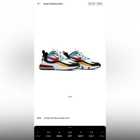 🩷✨LIKE NEW‎ 2020 AIR MAX 270 REACT MULTICOLOR - SIZE 6.5✨🩷