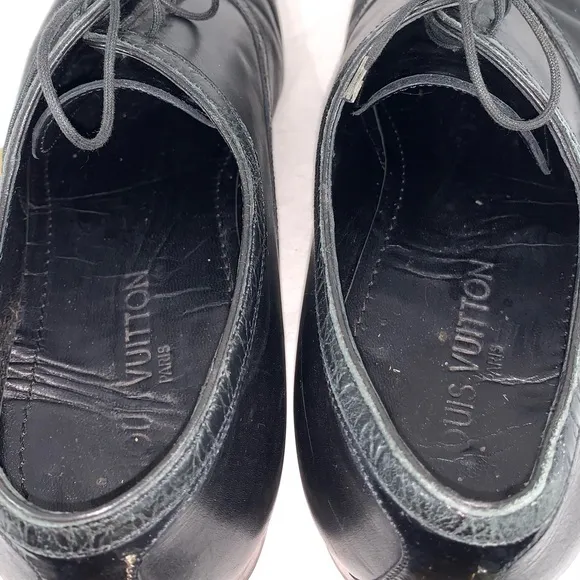 LOUIS VUITTON Black Leather Men's Oxfords Lace Up