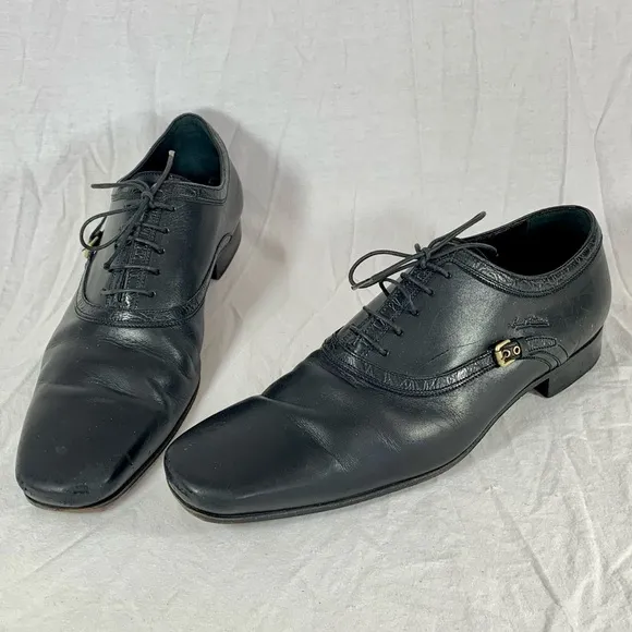 LOUIS VUITTON Black Leather Men's Oxfords Lace Up