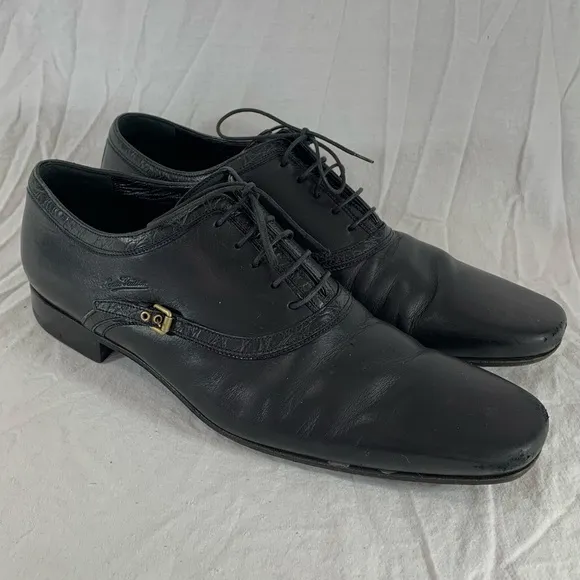 LOUIS VUITTON Black Leather Men's Oxfords Lace Up