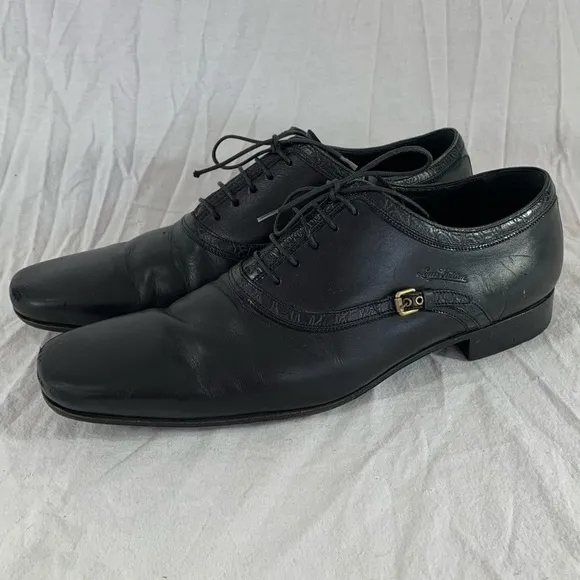 LOUIS VUITTON Black Leather Men's Oxfords Lace Up