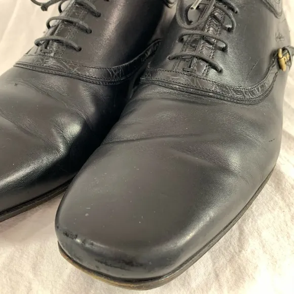 LOUIS VUITTON Black Leather Men's Oxfords Lace Up