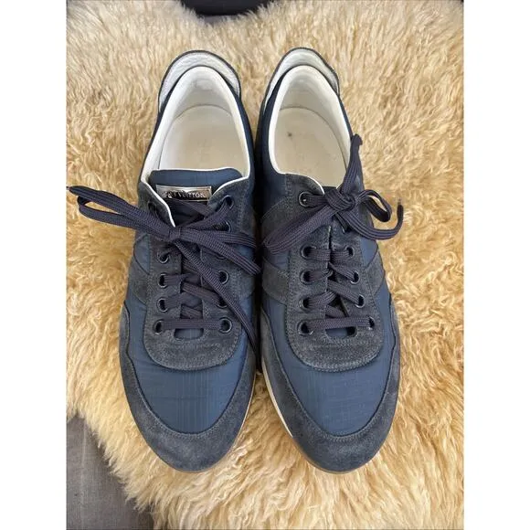 Louis Vuitton Blue Suede Leather Shoes Trainers Sneakers Size 8