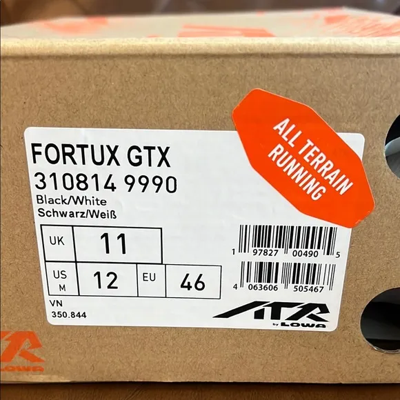 Lowa Fortux GTX Trail Running Shoes - Black and White - Size 12