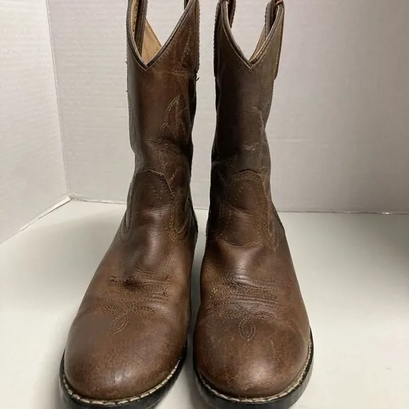 MASTERSON’S BOOT CO. Youth Cowboy Boots,Size 2.5 D, Brown, Leather Upper,Unisex