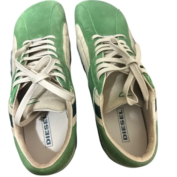 Men’s Diesel green and beige tennis shoes size 12