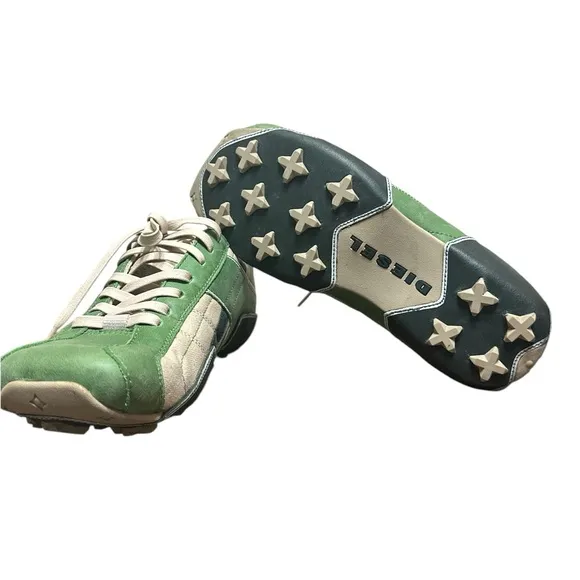 Men’s Diesel green and beige tennis shoes size 12